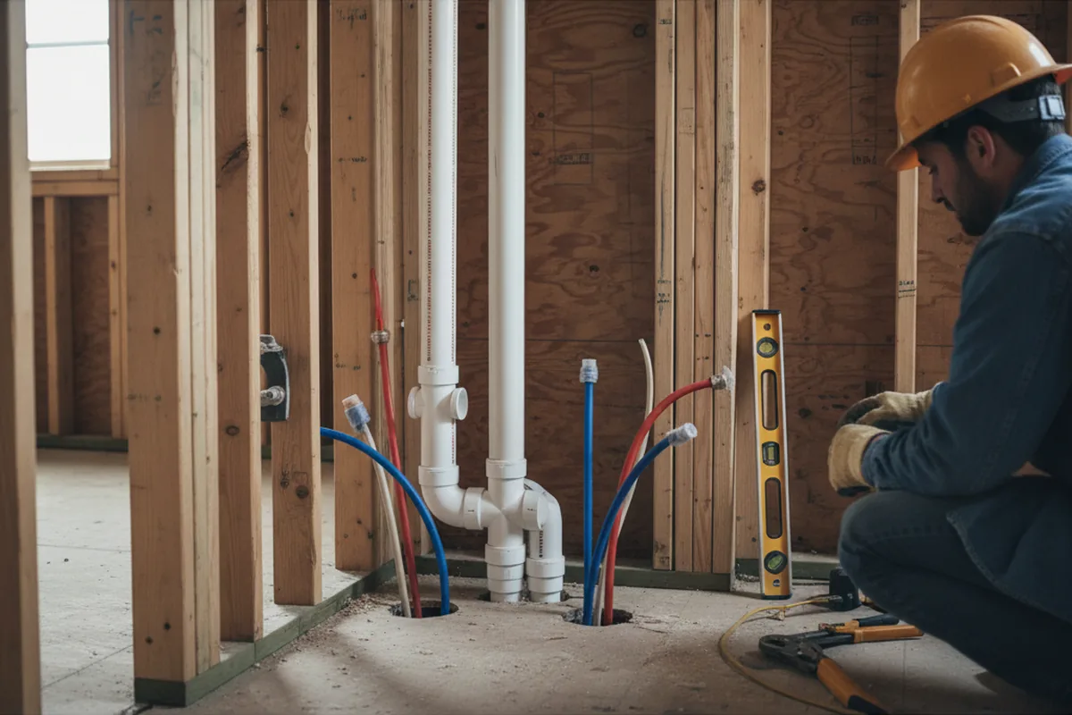 Drain and supply rough-in during Leak Detection in Walshville